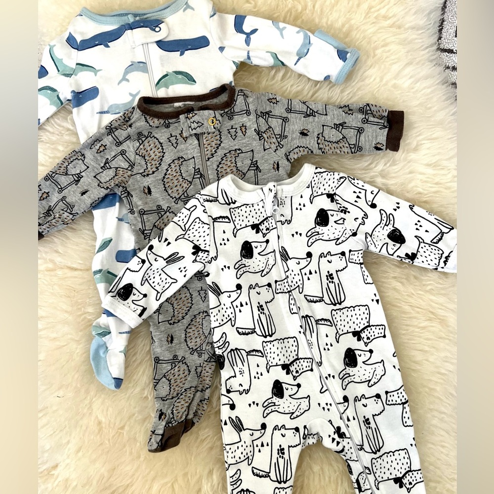 Set of 3 Footie Onesies NB